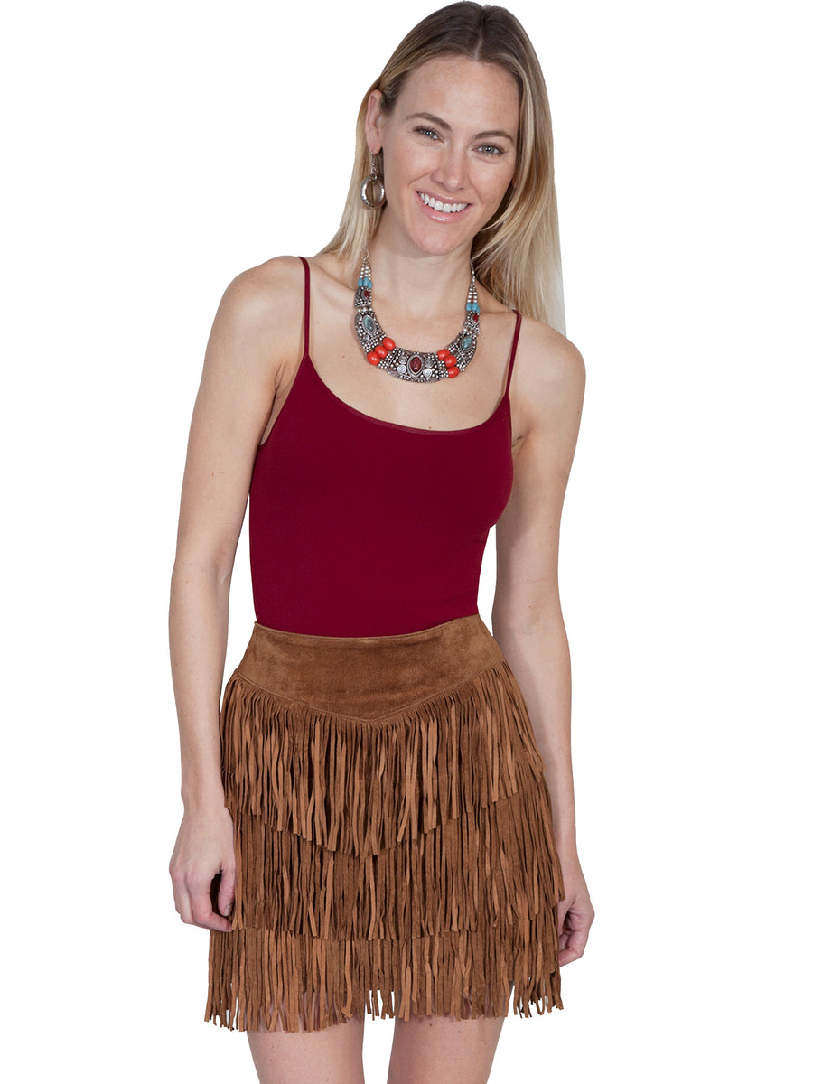 Tan fringe outlet skirt