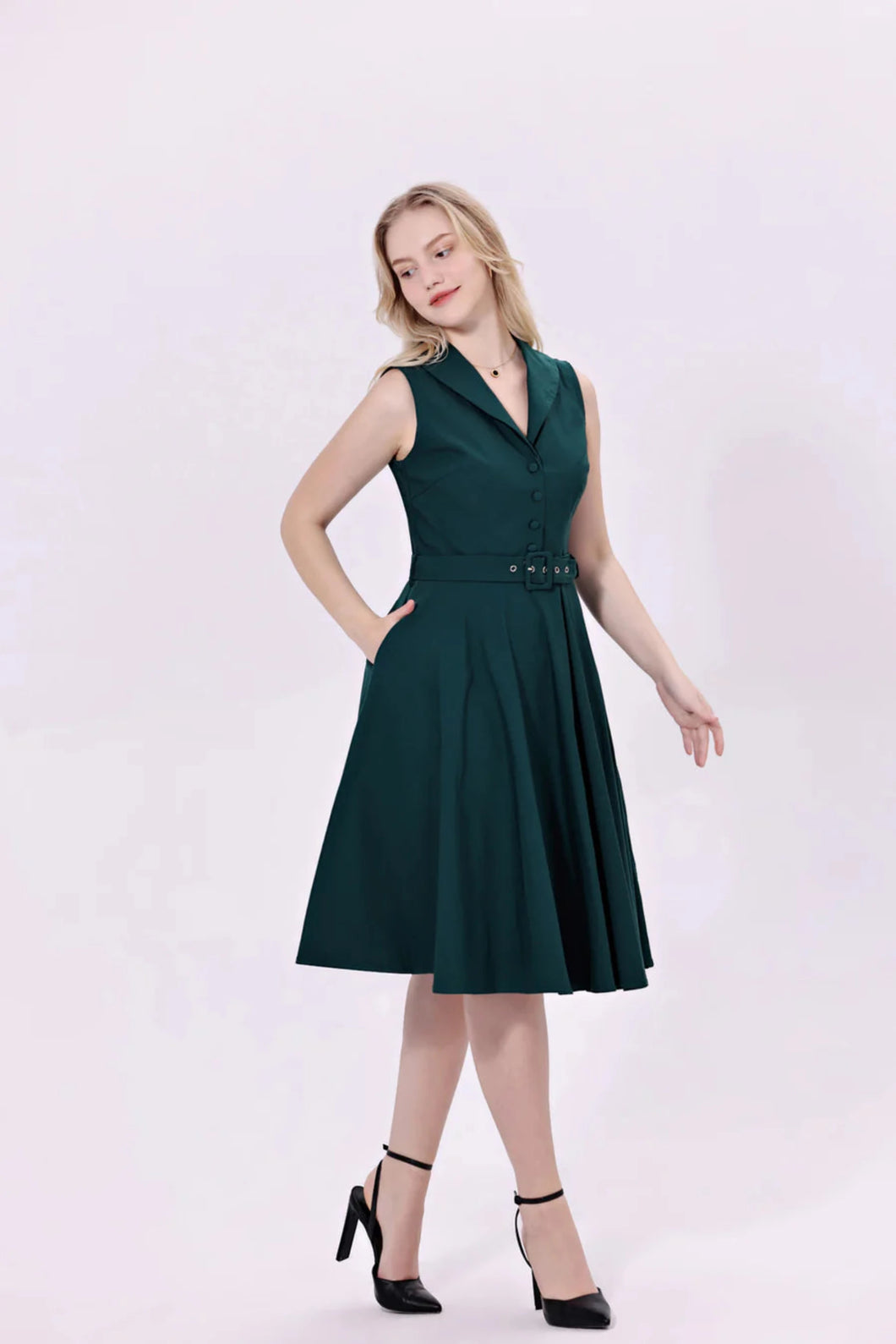 MISS LULO- SLEEVELESS FOREST GREEN DRESS