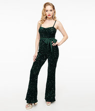 Load image into Gallery viewer, UNIQUE VINTAGE - EMERALD SEQUIN JUMPSUIT
