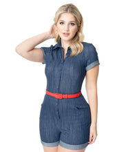 Load image into Gallery viewer, UNIQUE VINTAGE- FADED BLUE DENIM ROMPER
