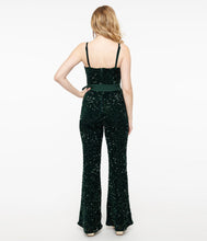 Load image into Gallery viewer, UNIQUE VINTAGE - EMERALD SEQUIN JUMPSUIT
