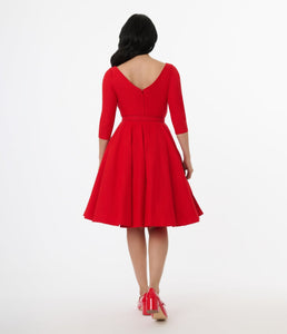 UNIQUE VINTAGE - RED DEVON SWING DRESS