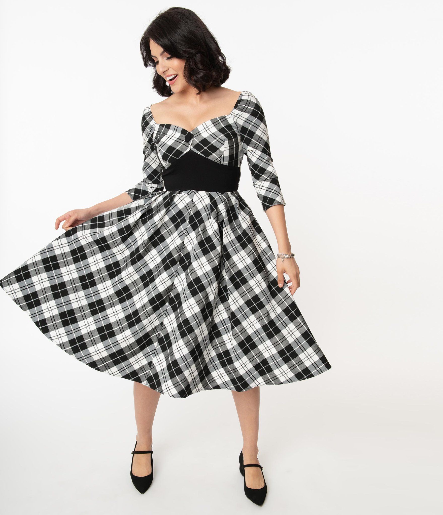 UNIQUE VINTAGE PLAID SWEETHEART DRESS HepKat Clothing